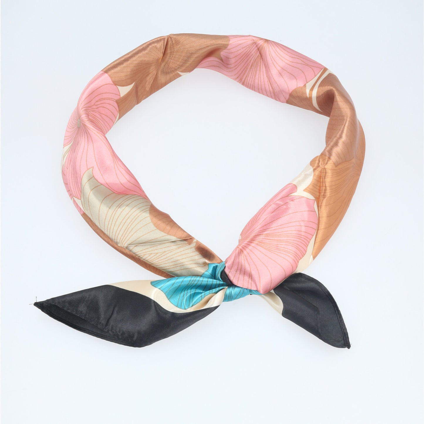 Lenço de Cetim com Estampa Floral Bege