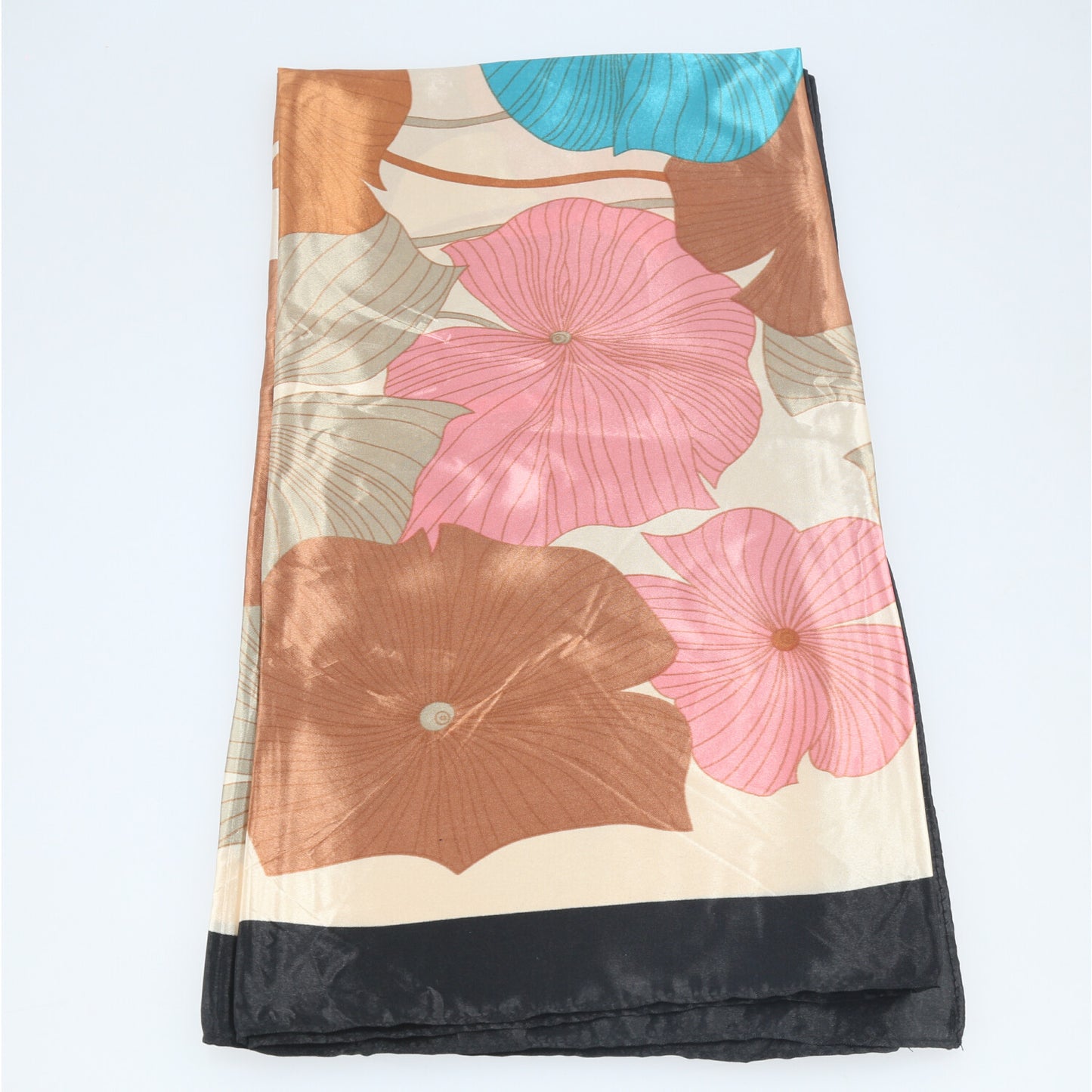 Lenço de Cetim com Estampa Floral Bege