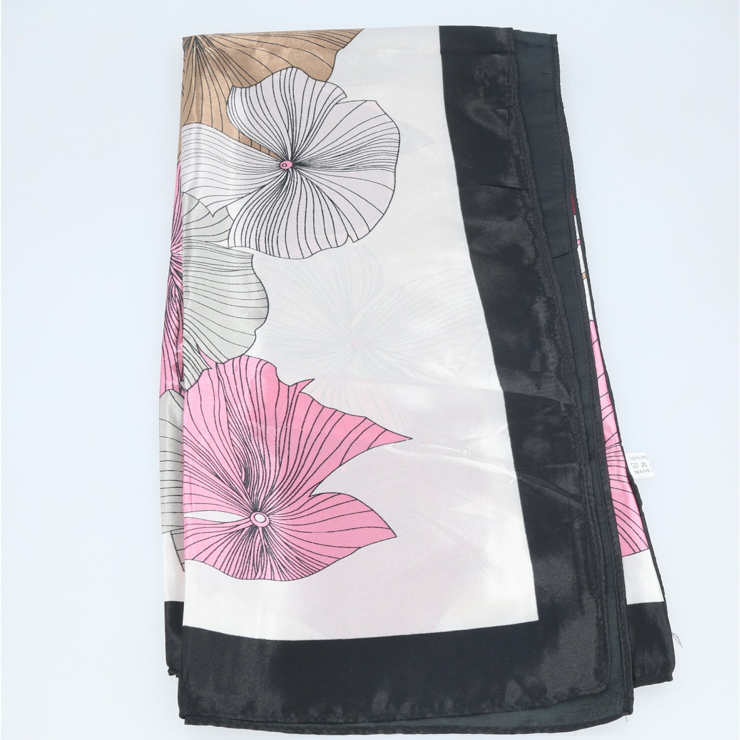 Lenço de Cetim com Estampa Floral Branco