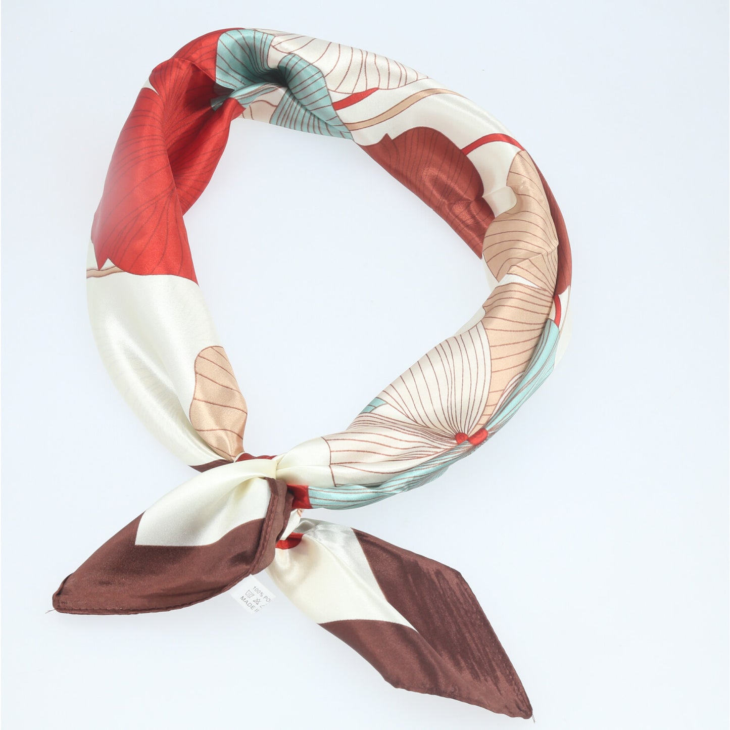 Lenço de Cetim com Estampa Floral Marfim