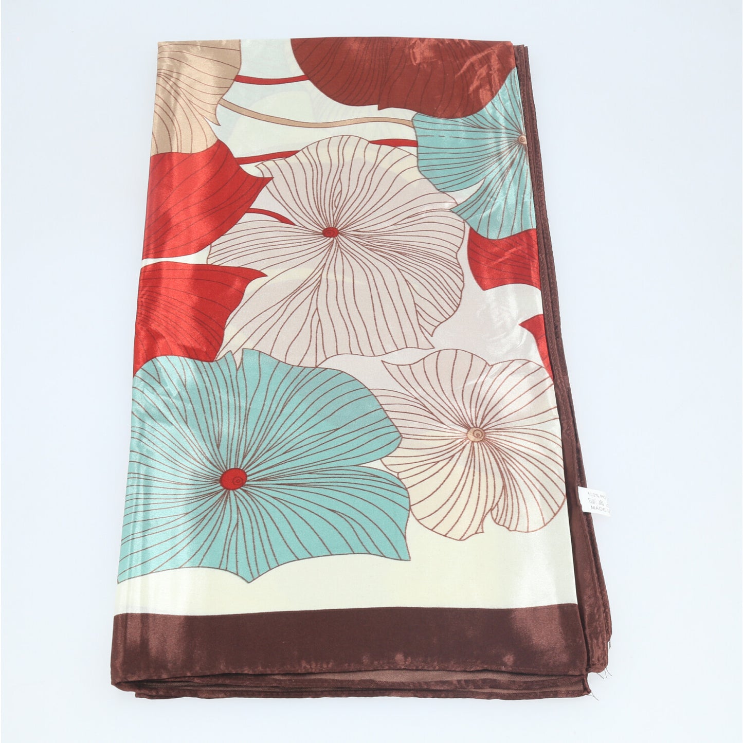 Lenço de Cetim com Estampa Floral Marfim
