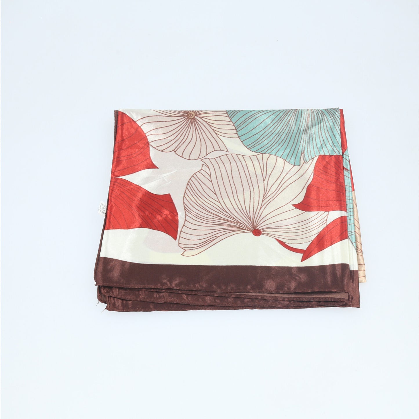 Lenço de Cetim com Estampa Floral Marfim