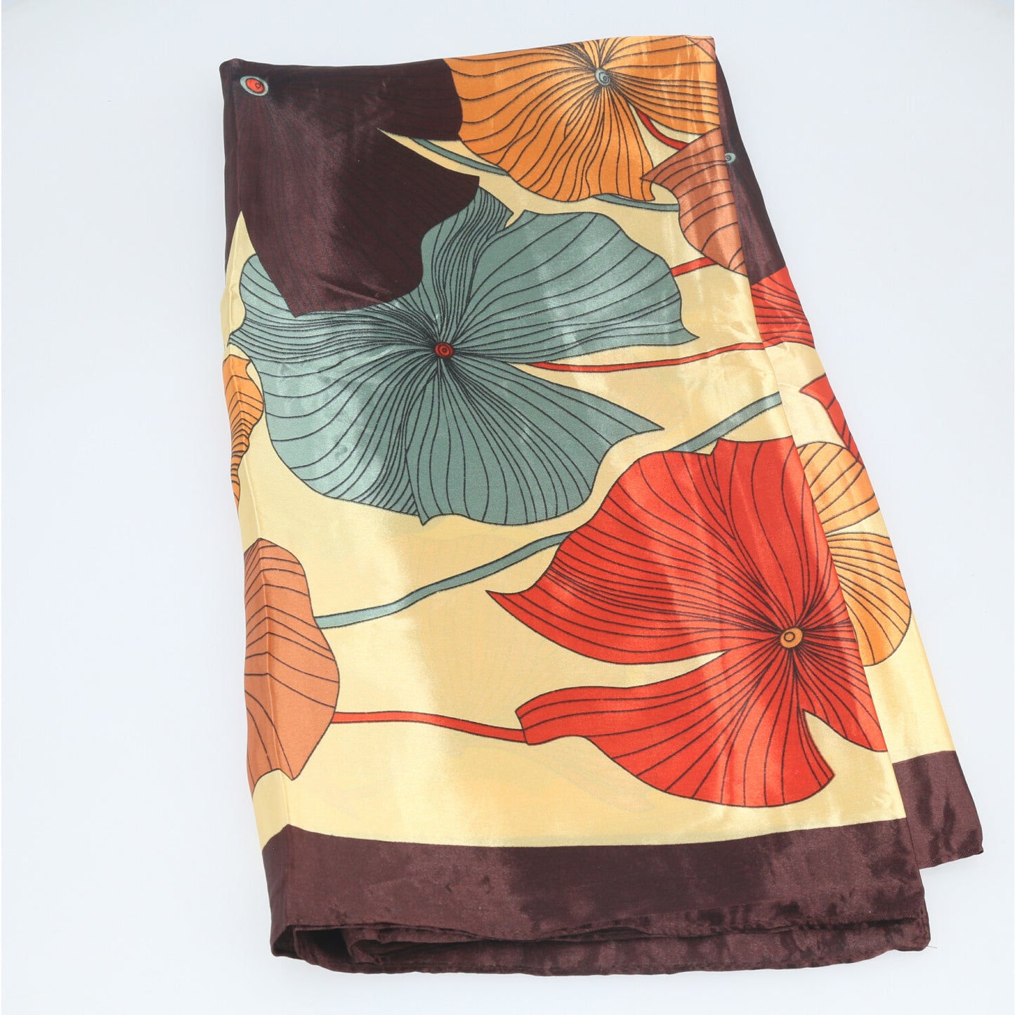 Lenço de Cetim com Estampa Floral Marrom