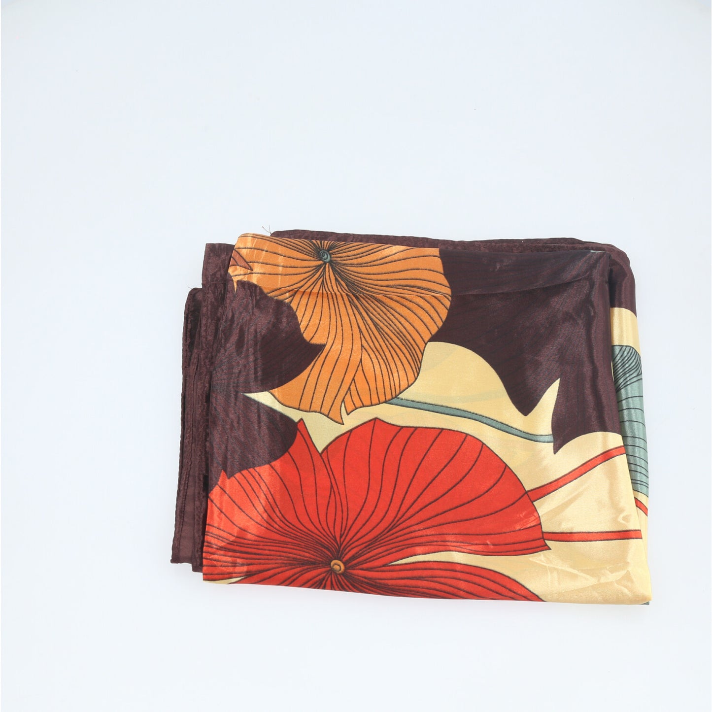 Lenço de Cetim com Estampa Floral Marrom