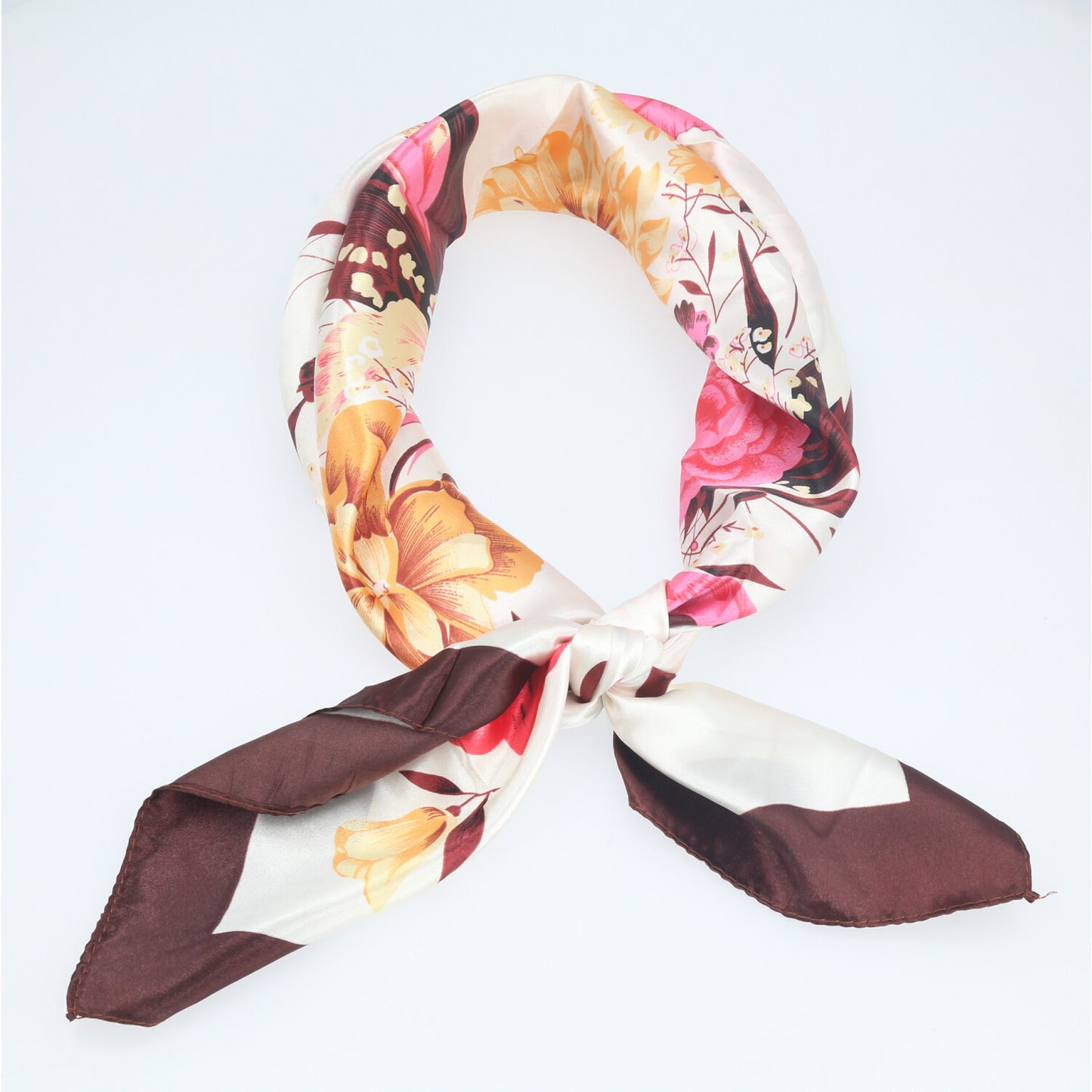 Lenço de Cetim com Estampa Floral Elegante Marrom