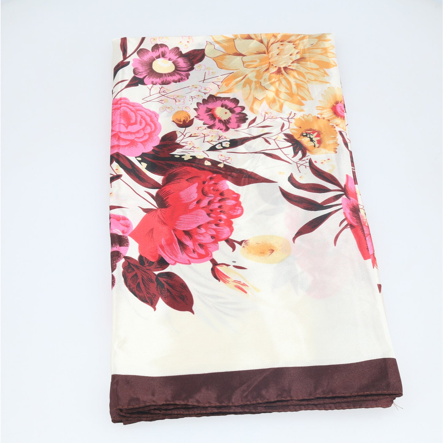 Lenço de Cetim com Estampa Floral Elegante Marrom