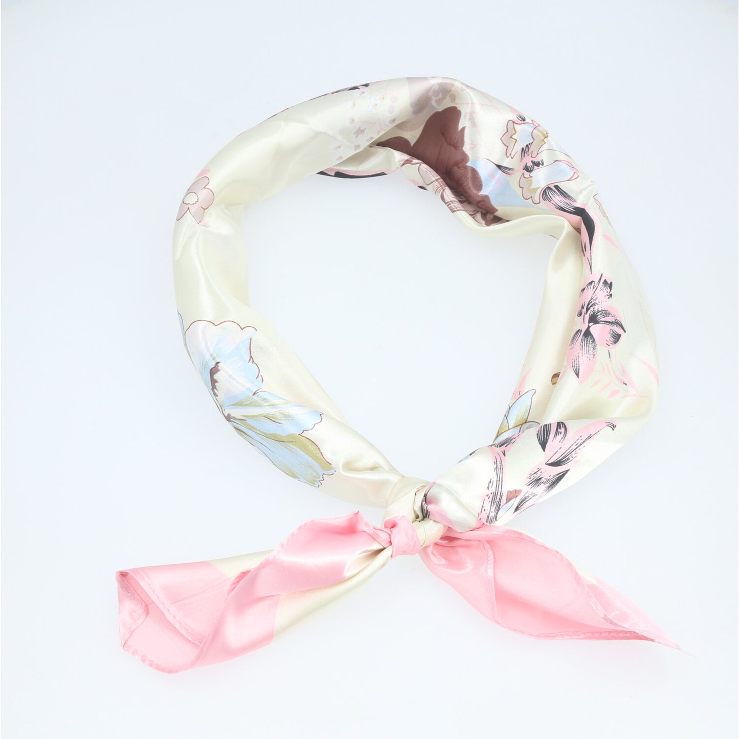 Lenço de Cetim com Estampa Floral Elegante Rosa
