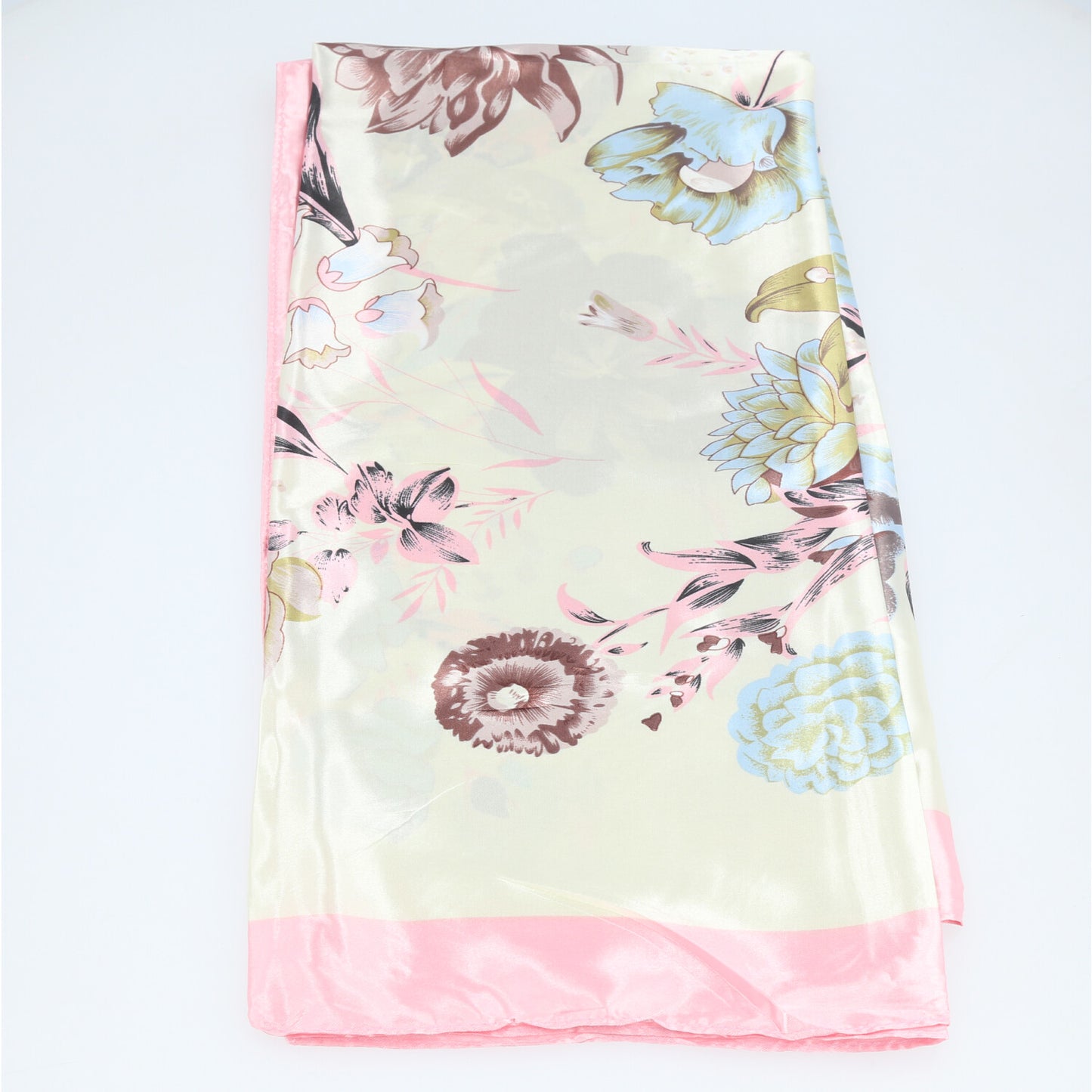 Lenço de Cetim com Estampa Floral Elegante Rosa