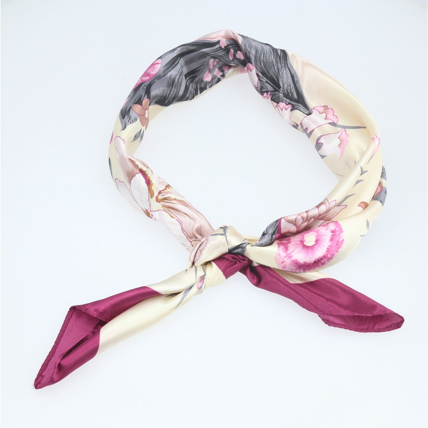 Lenço de Cetim com Estampa Floral Elegante Roxo