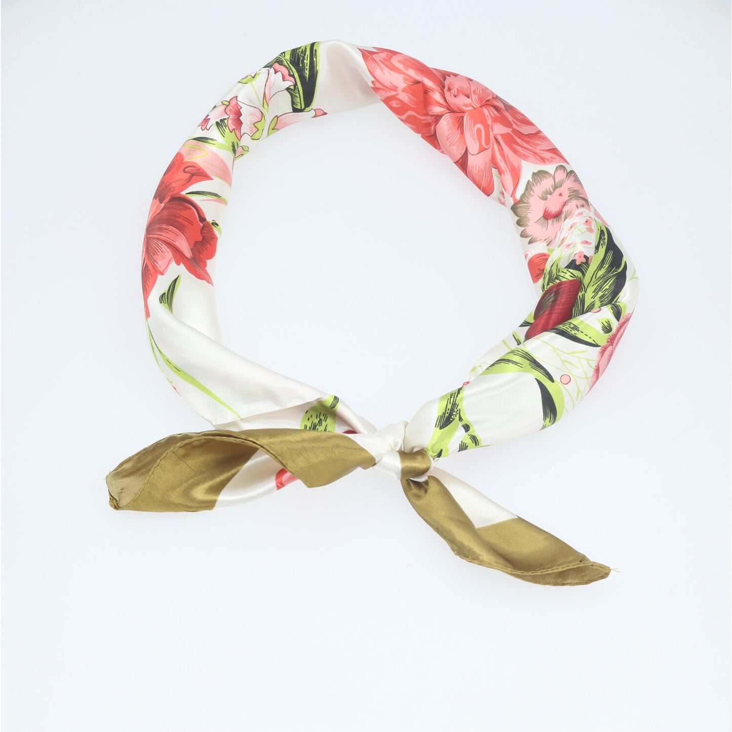 Lenço de Cetim com Estampa Floral Elegante Verde