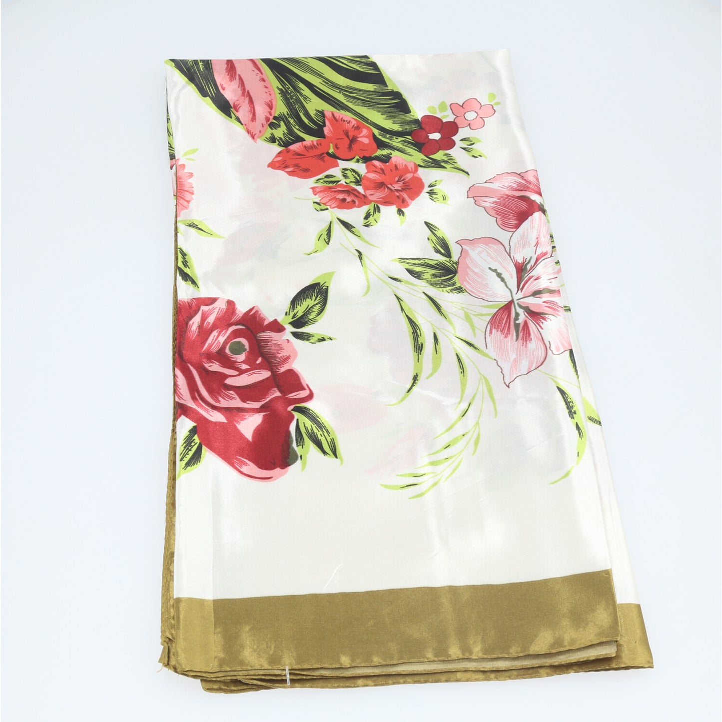 Lenço de Cetim com Estampa Floral Elegante Verde