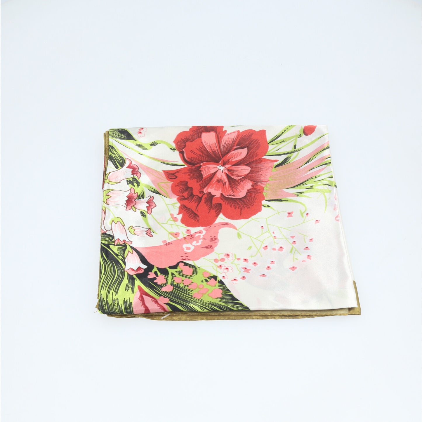 Lenço de Cetim com Estampa Floral Elegante Verde
