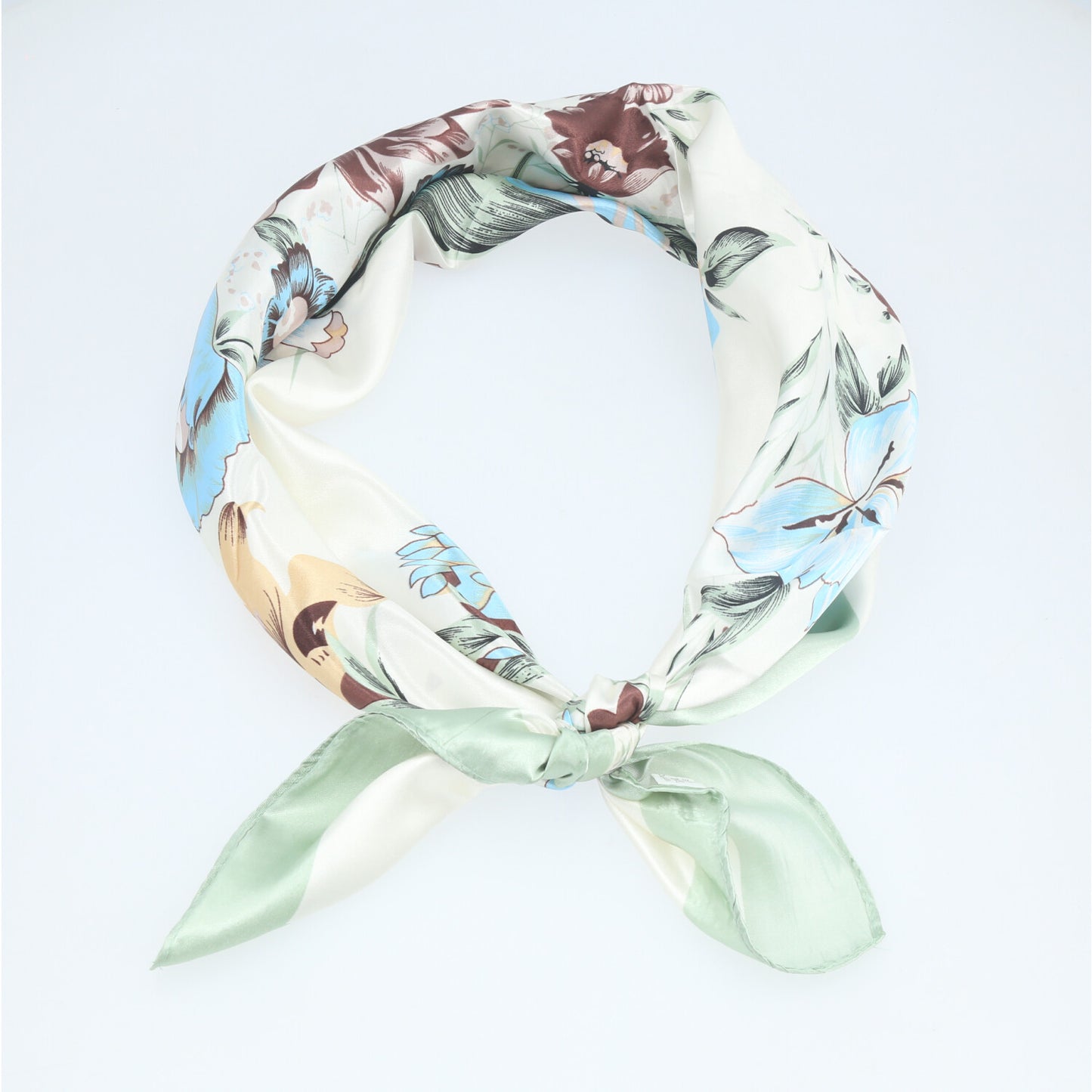 Lenço de Cetim com Estampa Floral Elegante Verde claro