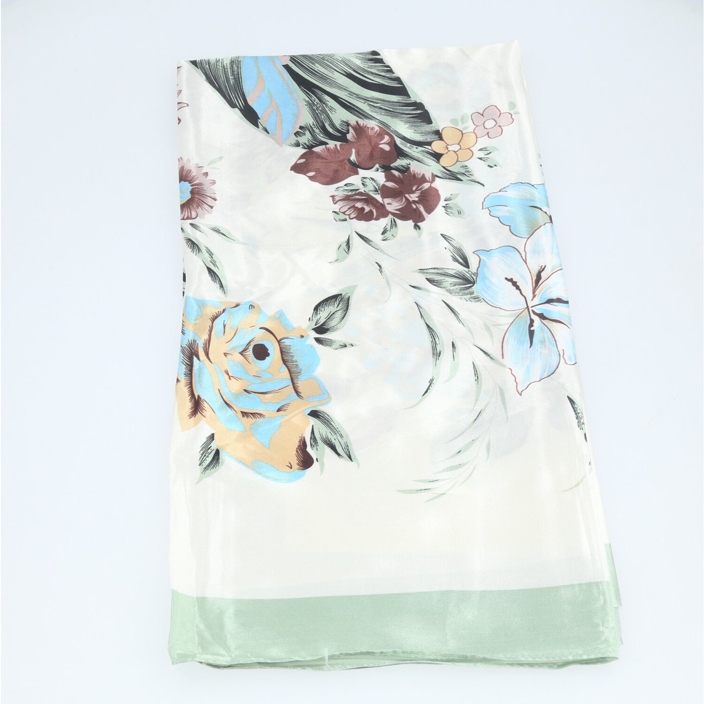 Lenço de Cetim com Estampa Floral Elegante Verde claro
