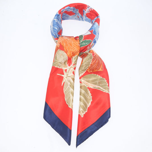 Lenço de Cetim Floral Tropical Vermelho