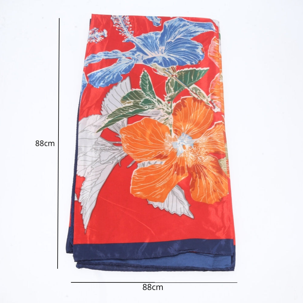 Lenço de Cetim Floral Tropical Vermelho