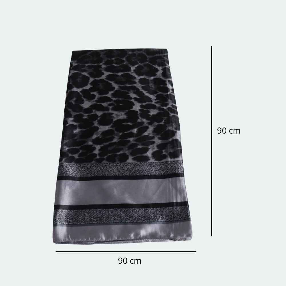 Lenço Feminino de Cetim Animal Print Onça Cinza