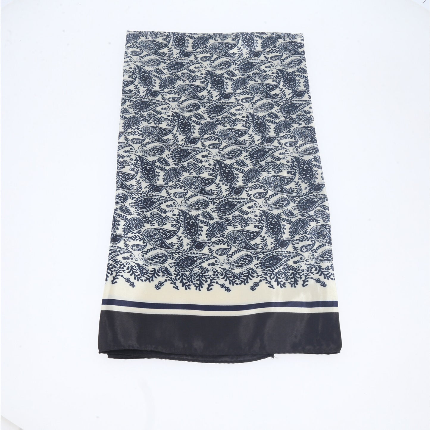 Lenço de Cetim com Estampa de Paisley Azul escuro
