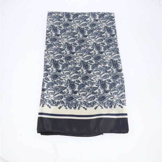 Lenço de Cetim com Estampa de Paisley Azul escuro