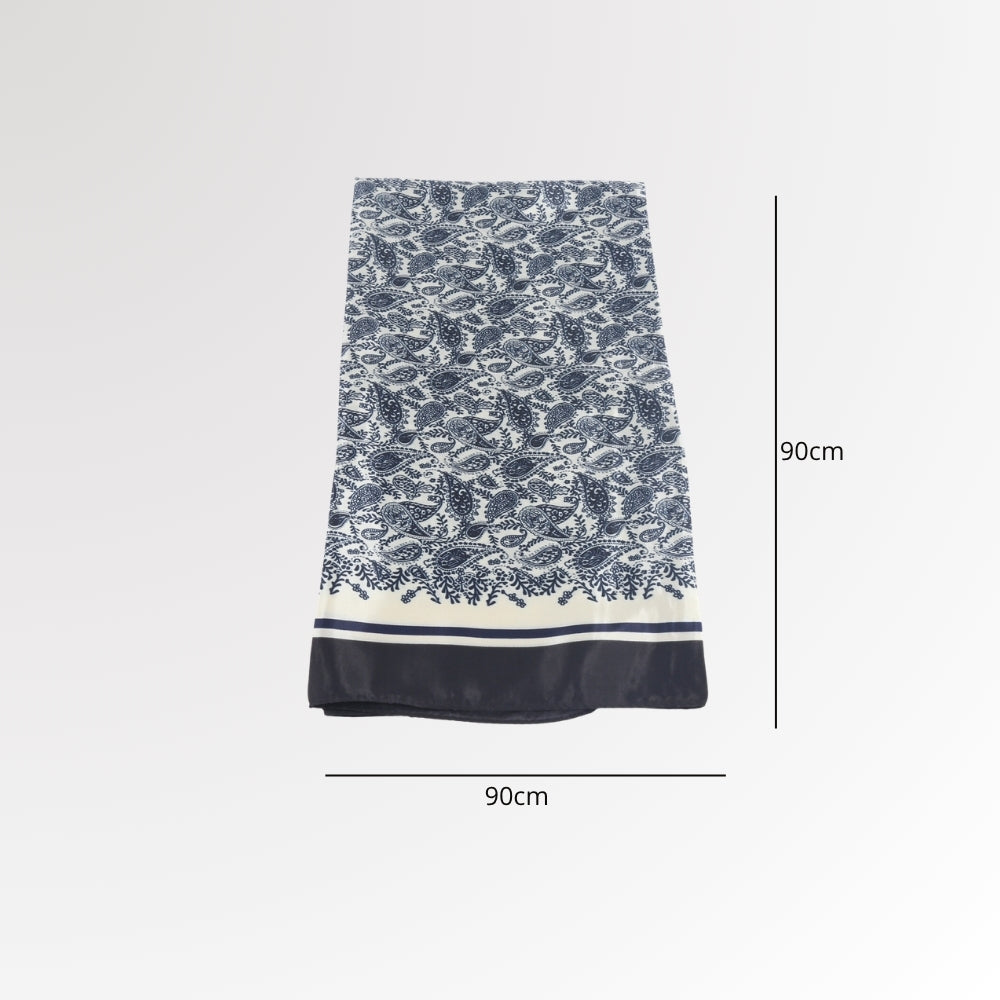 Lenço de Cetim com Estampa de Paisley Azul escuro