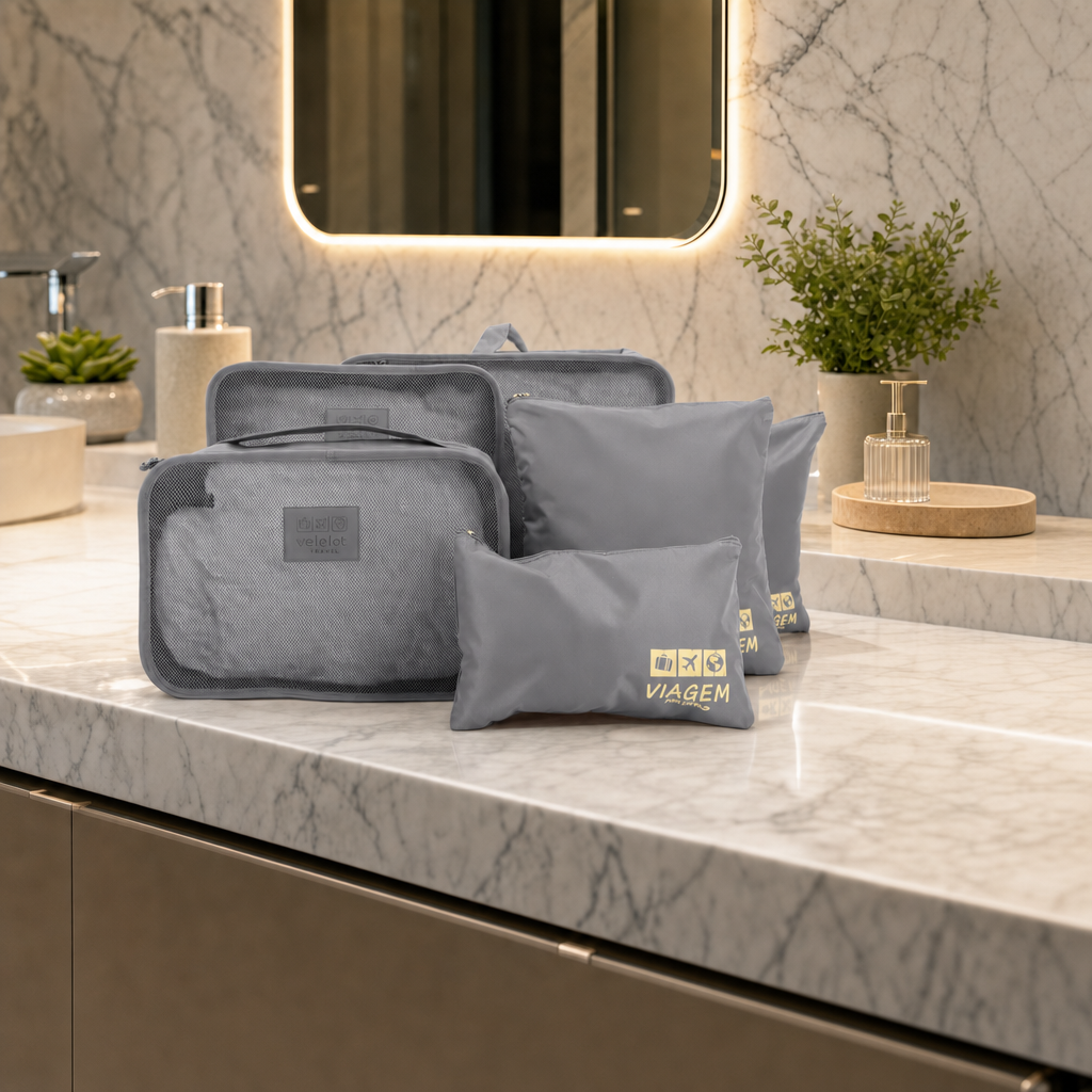Kit Organizador de Mala com 6 peças Cinza