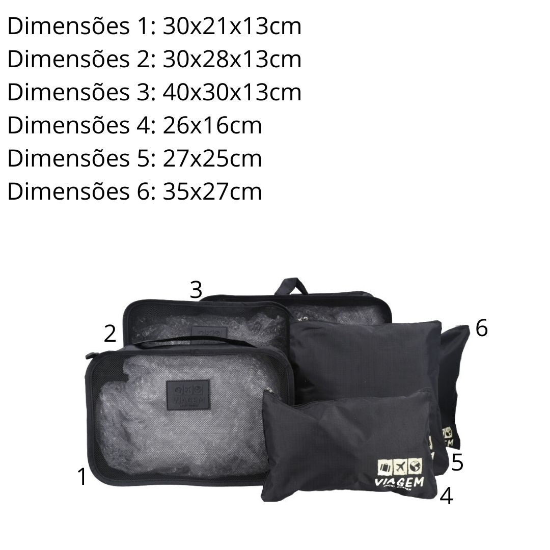 Kit Organizador de Mala com 6 peças Preto
