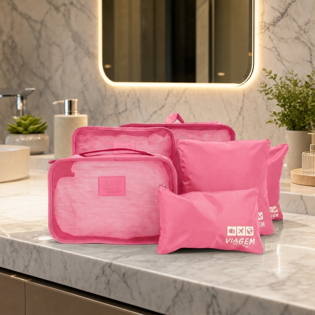 Kit Organizador de Mala com 6 peças Rosa