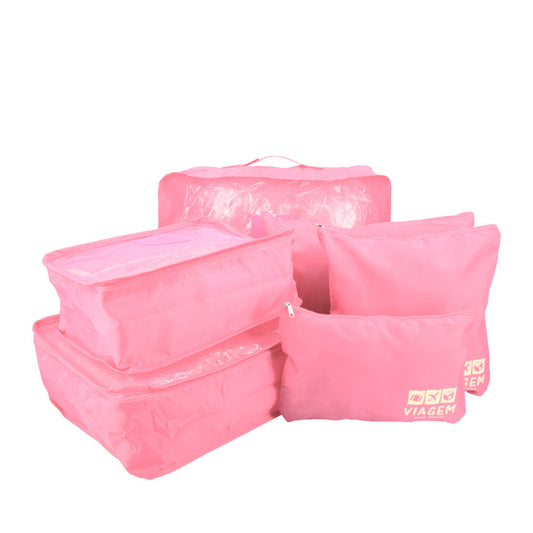 Kit Organizador De Malas Nécessaire  6 Peças Rosa