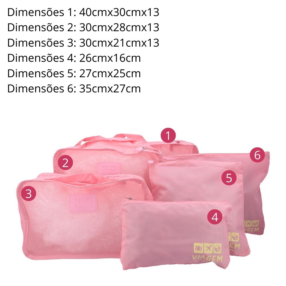 Kit Organizador de Mala com 6 peças Rosa