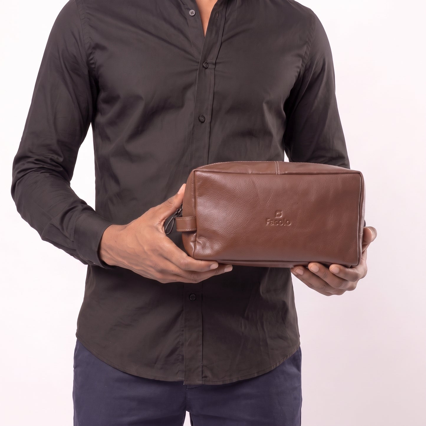 Nécessaire Masculina em Couro Legítimo Caramelo