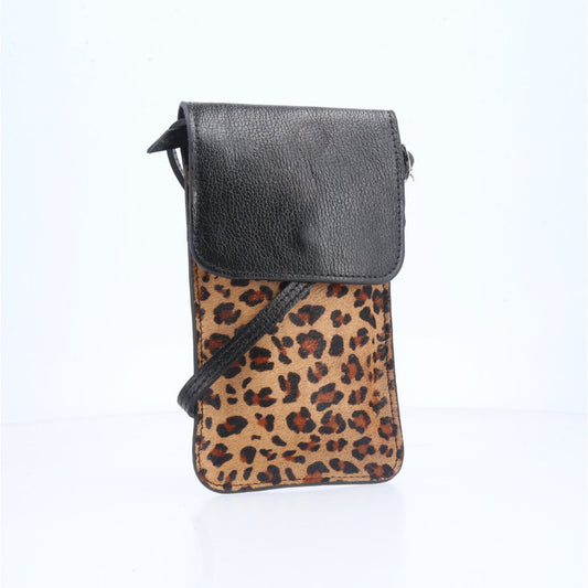 Porta Celular em Couro Animal Print Preto
