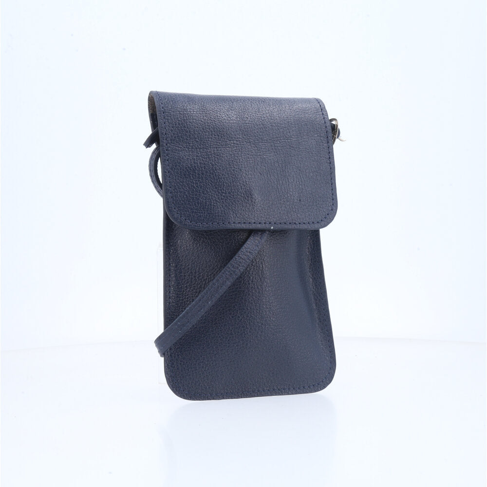 Porta Celular em Couro com Alça Transversal Azul escuro