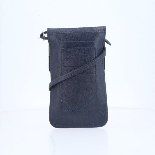 Porta Celular em Couro com Alça Transversal Azul escuro