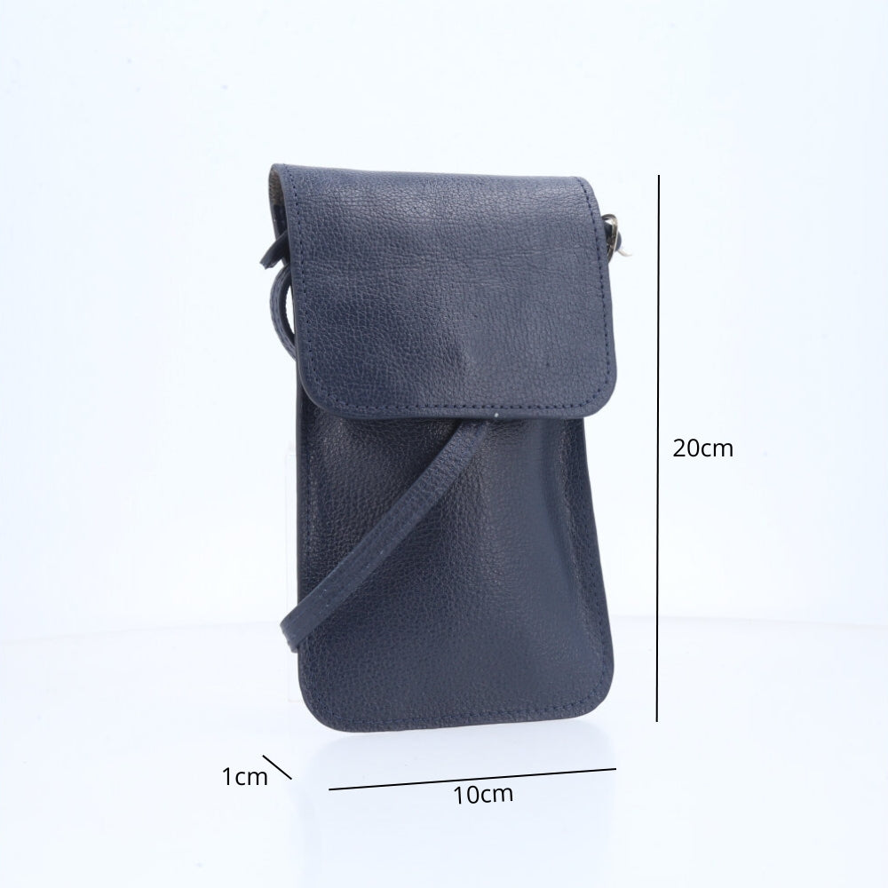 Porta Celular em Couro com Alça Transversal Azul escuro