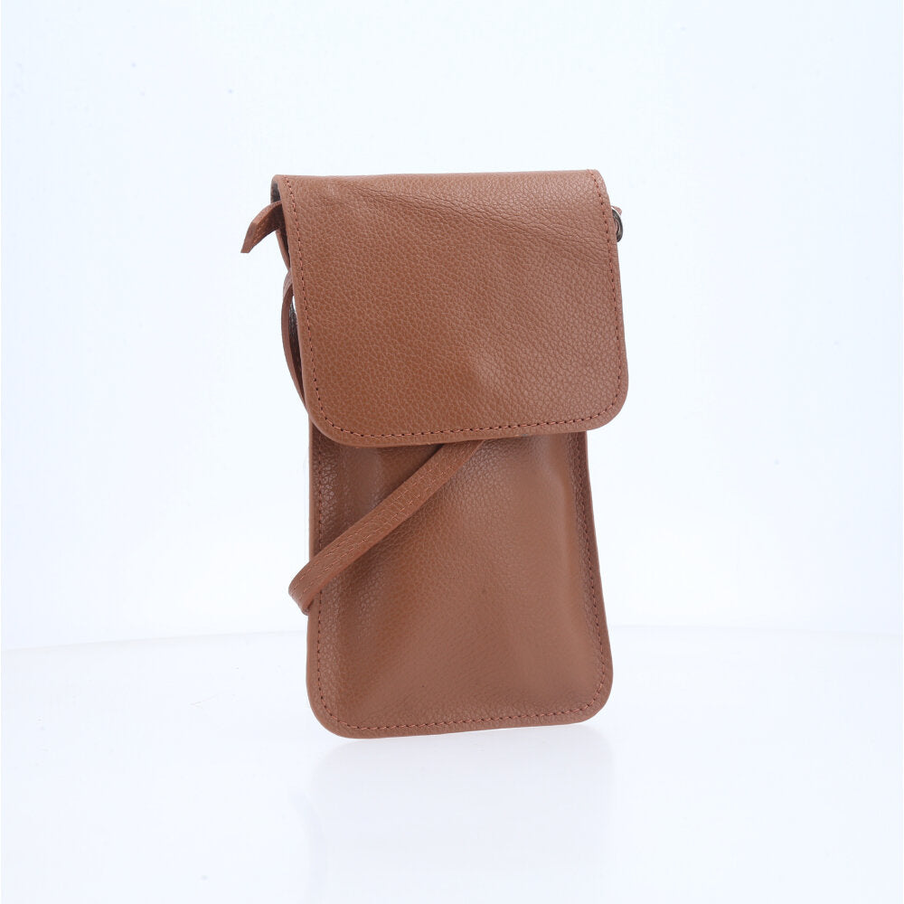 Porta Celular em Couro com Alça Transversal Caramelo