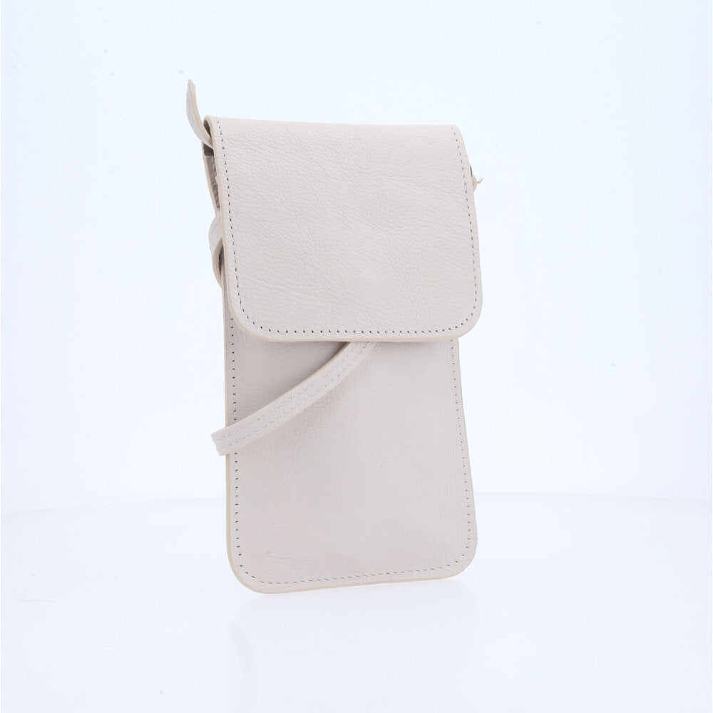 Porta Celular em Couro com Alça Transversal Marfim