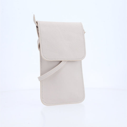 Porta Celular em Couro com Alça Transversal Marfim