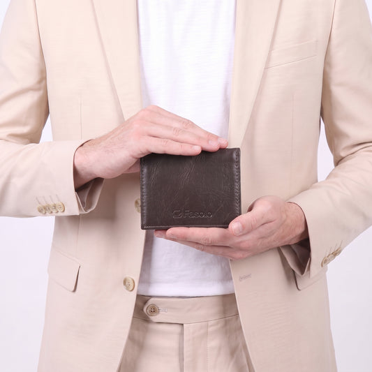Porta Cartão Masculino em Couro com Visor para Documento Marrom