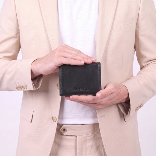 Porta Cartão Masculino em Couro com Visor para Documento Preto