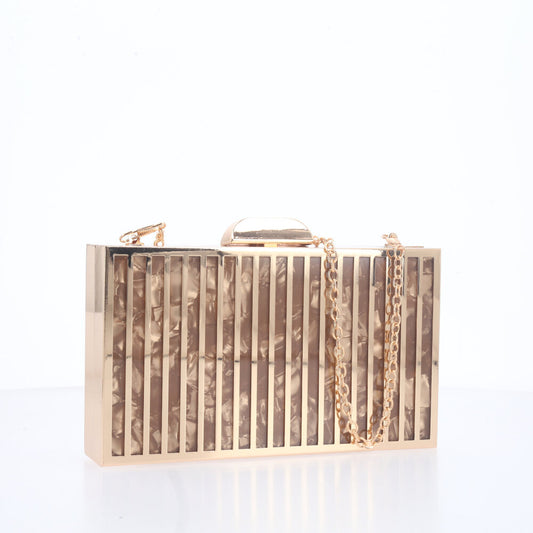 Bolsa Festa Feminina Clutch com Detalhe Marmorizado Ouro