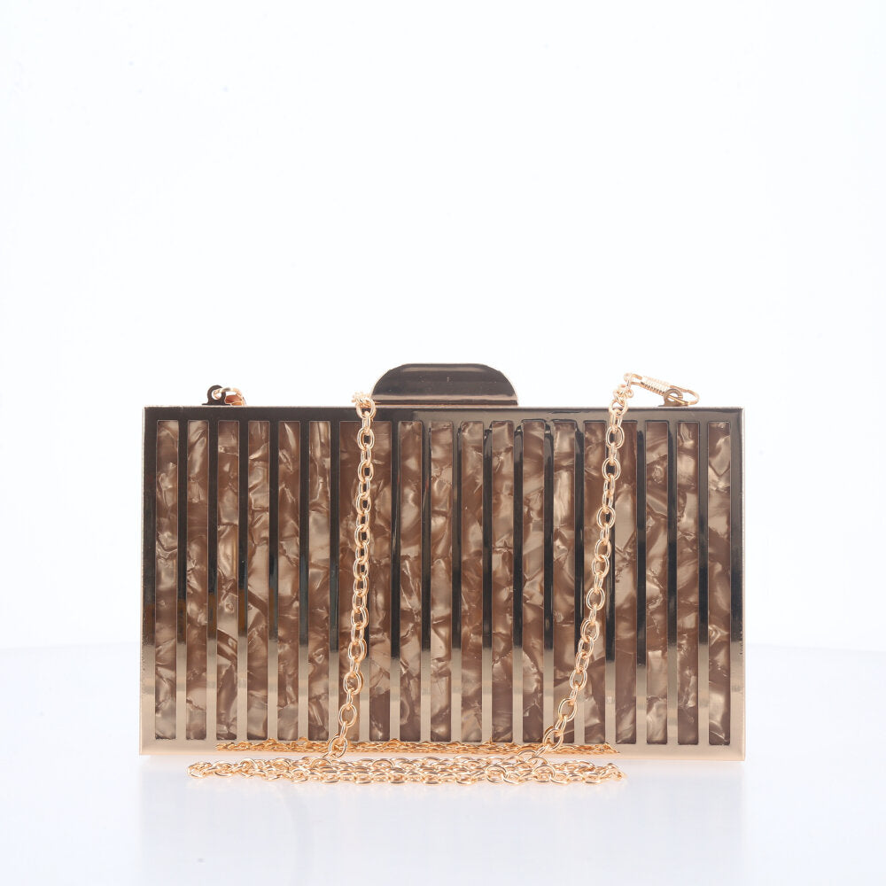 Bolsa Festa Feminina Clutch com Detalhe Marmorizado Ouro
