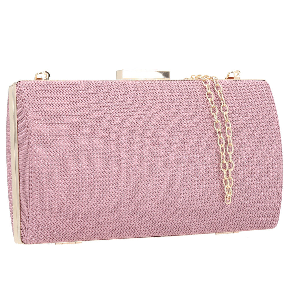 Bolsa Clutch Feminina em Tecido com Corrente Rosa