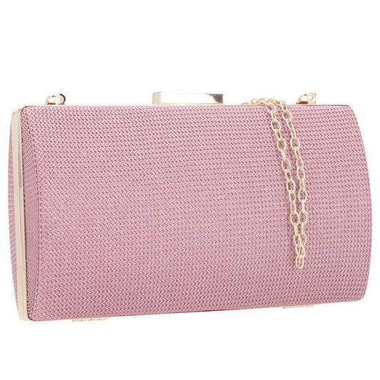 Bolsa Clutch Feminina em Tecido com Corrente Rosa