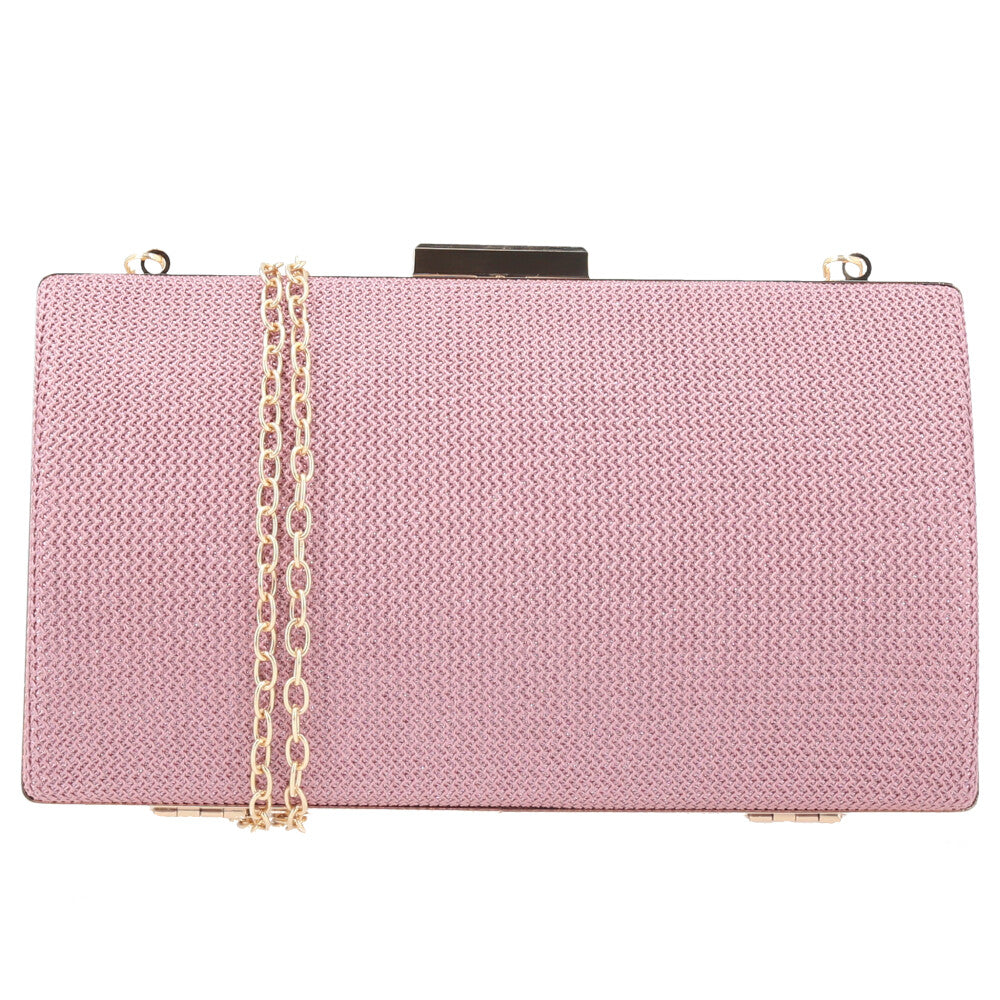 Bolsa Clutch Feminina em Tecido com Corrente Rosa