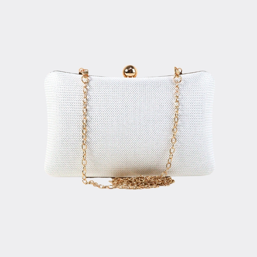 Bolsa de Festa Estilo Clutch com Alça de Corrente Marfim