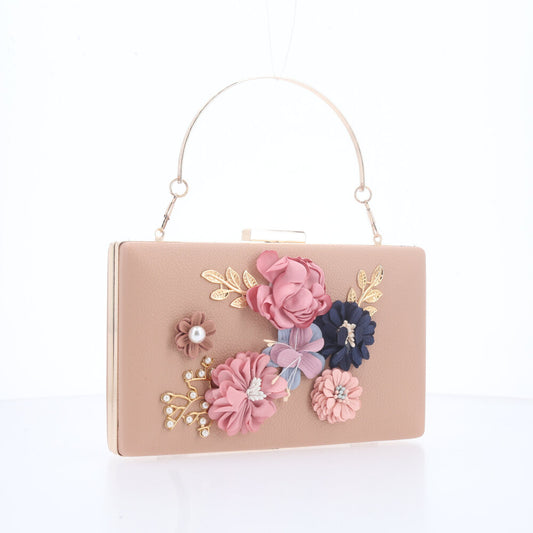 Bolsa Festa Feminina com Flores Aplicadas Caqui