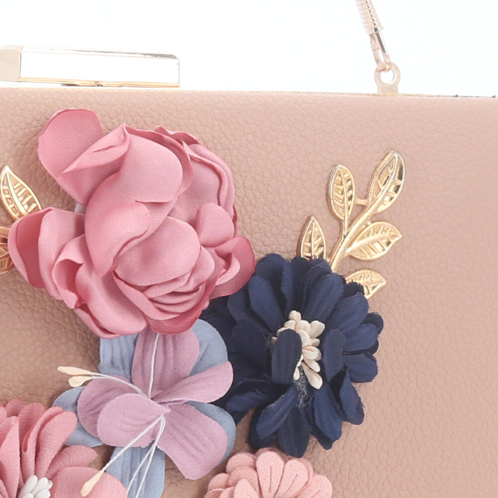 Bolsa Festa Feminina com Flores Aplicadas Caqui