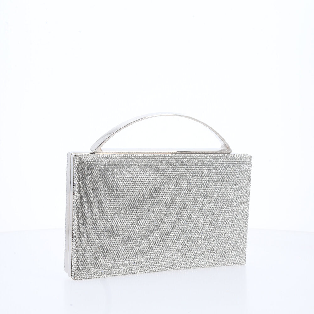 Bolsa Clutch com Strass e Alça Metalizada Prata