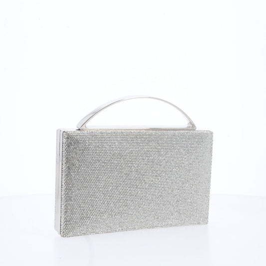 Bolsa Clutch com Strass e Alça Metalizada Prata