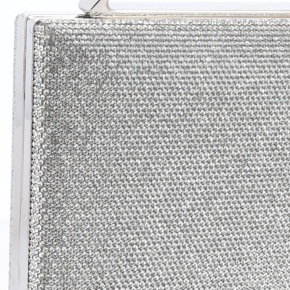Bolsa Clutch com Strass e Alça Metalizada Prata
